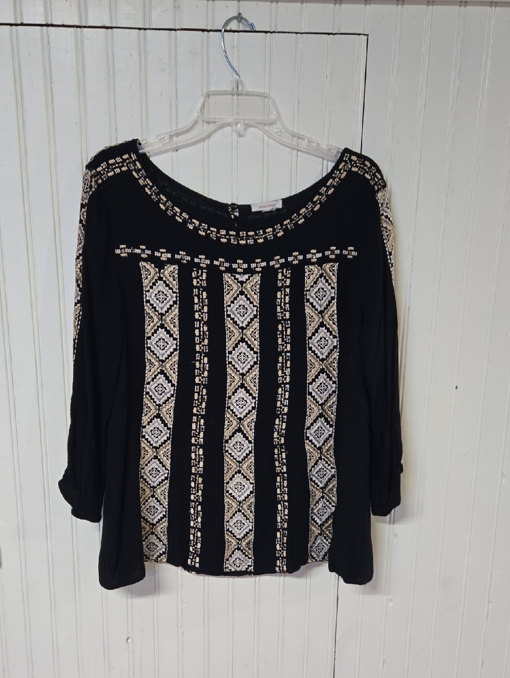 Sundance Black Tunic with Cream Embroidered Stripes
